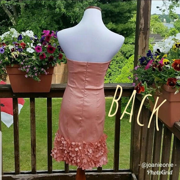 ROMEO and JULIET Dress Peach Strapless Prom  Midi 3D Floral Wedding Formal 6 - Picture 7 of 10